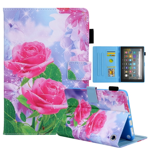 Case for All-New Amazon Kindle Fire 7 Tablet 12th Generation (2022 Release) -Multi-Angle Viewing Stand PU Folio Protection Case with Auto Sleep/Wake,Romantic Rose
