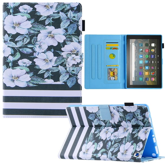 Case for All-New Amazon Kindle Fire 7 Tablet 12th Generation (2022 Release),PU Leather Card Slots Case Multi-Angle Viewing Smart Folio Stand Wallet Protective Case with Auto Wake/Sleep,Pear Flower