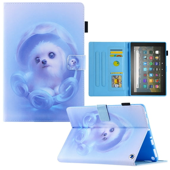 Case for All-New Amazon Kindle Fire 7 Tablet 12th Generation (2022 Release),PU Leather Card Slots Case Multi-Angle Viewing Smart Folio Stand Wallet Protective Case with Auto Wake/Sleep,Blue Dog