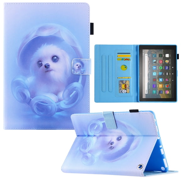 Case for All-New Amazon Kindle Fire 7 Tablet 12th Generation (2022 Release),PU Leather Card Slots Case Multi-Angle Viewing Smart Folio Stand Wallet Protective Case with Auto Wake/Sleep,Blue Dog