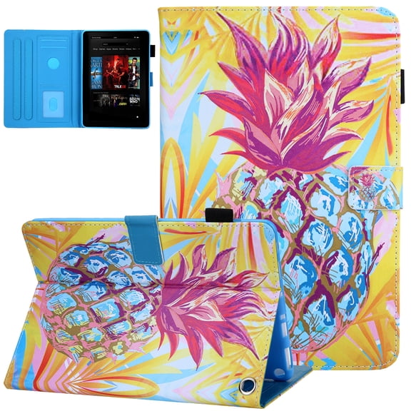 Case for All-New Fire HD 10 & HD 10 Plus Tablet (11th Generation, 2021 Release), Elepower Slim Premium PU Leather Multiple Angle Viewing Folio Stand Smart Cover with Auto Wake/Sleep, Pineapple