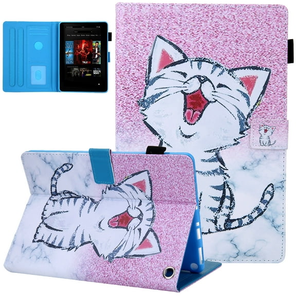 Case for All-New Fire HD 10 & HD 10 Plus Tablet (11th Generation, 2021 Release), Elepower Slim Premium PU Leather Multiple Angle Viewing Folio Stand Smart Cover with Auto Wake/Sleep, Happy Cat