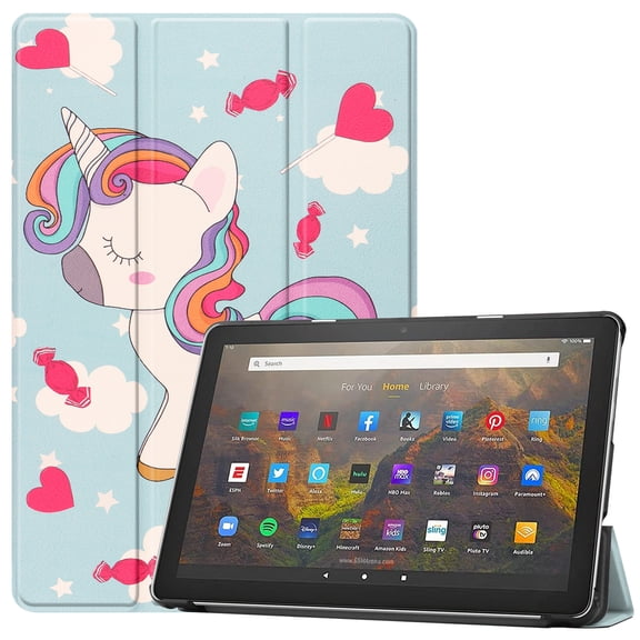 Case for All-New Fire HD 10 & HD 10 Plus Tablet (11th Generation, 2021 Release), Slim Lightweight Faux Leather Smart Trifold Stand Cover with Auto Wake/Sleep, Cute Unicorn