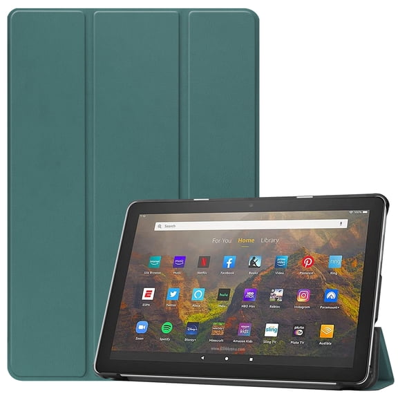 Case for All-New Fire HD 10 & HD 10 Plus Tablet (11th Generation, 2021 Release), Slim Lightweight Faux Leather Smart Trifold Stand Cover with Auto Wake/Sleep, Dark Green