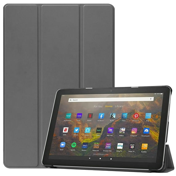 Case for All-New Fire HD 10 & HD 10 Plus Tablet (11th Generation, 2021 Release), Slim Lightweight Faux Leather Smart Trifold Stand Cover with Auto Wake/Sleep, Gray