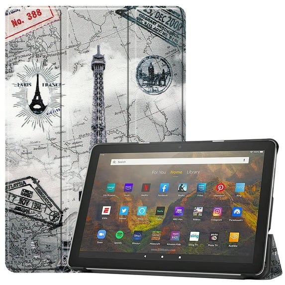 Case for All-New Fire HD 10 & HD 10 Plus Tablet (11th Generation, 2021 Release), Slim Lightweight Faux Leather Smart Trifold Stand Cover with Auto Wake/Sleep, Paris Tower