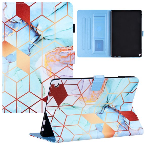 Case for All-New Fire HD 10 & HD 10 Plus Tablet (11th Generation, 2021 Release), TOPSHE Slim Premium PU Leather Folio Stand Smart Protective Cover with Auto Wake/Sleep, Gold Blue Marble