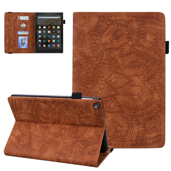 Case for All-New Fire HD 10 Tablet (9th/7th Generation, 2019/2017 Release) - Multi-Angle Folio Stand Premium Embossed Leather Protective Smart Cover with Auto Wake Sleep