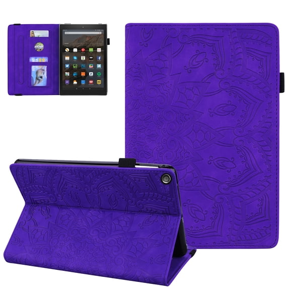 Case for All-New Fire HD 10 Tablet (9th/7th Generation, 2019/2017 Release) - Multi-Angle Folio Stand Premium Embossed Leather Protective Smart Cover with Auto Wake Sleep