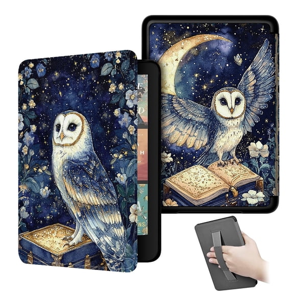 Case for All-New Kindle Paperwhite 12th Gen 2024 and Kindle Colorsoft Signature Edition, Book Lovers Gifts Lightweight PU Leather Cover with Auto Sleep Wake Hand Strap (Cute Owls)