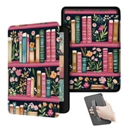 Case for All-New Kindle Paperwhite 12th Gen 2024 and Kindle Colorsoft Signature Edition, Book Lovers Gifts Lightweight PU Leather Cover with Auto Sleep Wake Hand Strap Floral Bookshelf