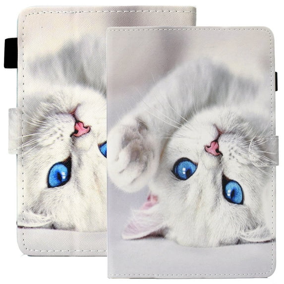 Case for All-New Kindle Paperwhite 6.8" Display (11th generation-2021 Release) E-reader - Cute Cartoon Flip Cover with Card Holders, Slim Lightweight PU Leather/Silicone Composite Case (White Cat)