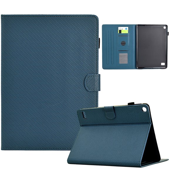 Case for Amazon Fire 7 2015/2017/2019, Carbon Fiber Pattern Premium PU Leather Wallet Stand Protective Auto Sleep Wake Cover with Pen Slot for Amazon Fire 7 2015/2017/2019, Darkblue
