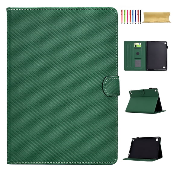 Case for Amazon Fire 7 2015/2017/2019, Carbon Fiber Texture PU Leather Multi-Angle Viewing Stand Shockproof Flip Case with Card Slots Magnetic Clasp, for Amazon Fire 7 2015/2017/2019, Dark Green