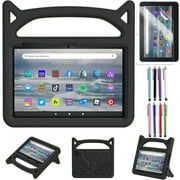 Case for Amazon Fire 7 Inch Tablet (12th Generation, 2022 Released) - Epicgadget Protective Lightweight Shockproof Kickstand Handle Kids Cover Case + 1 Screen Protector and 1 Stylus (Black)