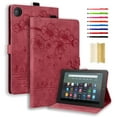thumbnail image 1 of Case for Amazon Fire HD 10 (9th/7th/5th Generation, 2019/2017/2015 Release), Embossed Multiple Viewing Angles PU Leather Magnetic Stand Flip Folio Case Cover with Card Slots & Pencil Holder, Winered, 1 of 8