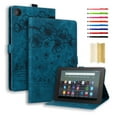 thumbnail image 1 of Case for Amazon Fire HD 10 (9th/7th/5th Generation, 2019/2017/2015 Release), Embossed Multiple Viewing Angles PU Leather Magnetic Stand Flip Folio Case Cover with Card Slots & Pencil Holder, Blue, 1 of 8