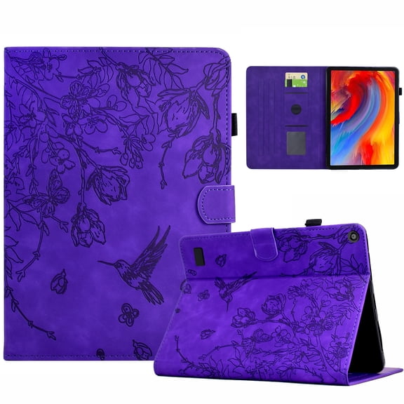 Case for Amazon Fire HD 7 2019/2017/2015, PU Leather Kickstand Shockproof Flip Case with Card Slots & Pencil Slot & Magnetic Clasp Auto Sleep / Wake Function Cover, Purple