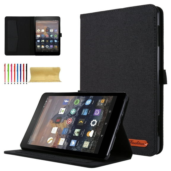 Case for Amazon Fire HD10/HD10 Plus 13th Generation 2023, Fabric PU Leather Folio Cover Soft TPU Inner Multiple Viewing Angles Stand with Card Slots - Black