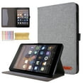 thumbnail image 1 of Case for Amazon Fire HD10/HD10 Plus 13th Generation 2023, Fabric PU Leather Folio Cover Soft TPU Inner Multiple Viewing Angles Stand with Card Slots - Gray, 1 of 6