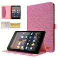 thumbnail image 1 of Case for Amazon Fire HD10/HD10 Plus 13th Generation 2023, Fabric PU Leather Folio Cover Soft TPU Inner Multiple Viewing Angles Stand with Card Slots - Pink, 1 of 5