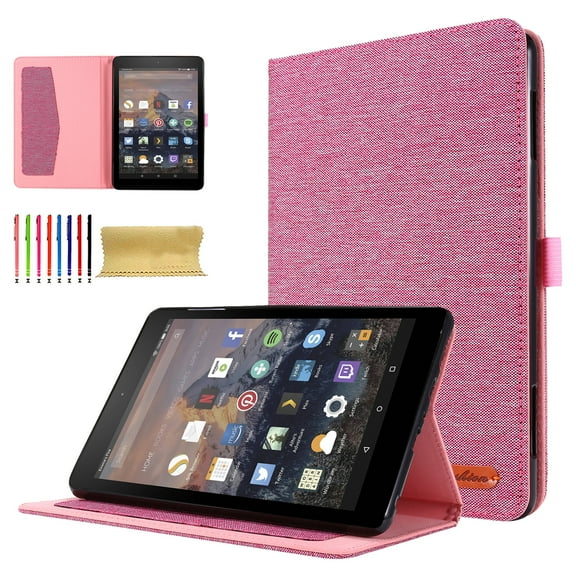 Case for Amazon Fire HD10/HD10 Plus 13th Generation 2023, Fabric PU Leather Folio Cover Soft TPU Inner Multiple Viewing Angles Stand with Card Slots - Pink