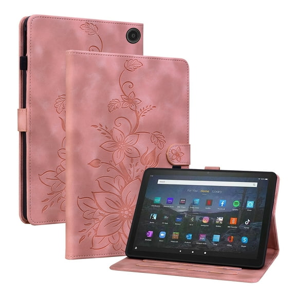 Case for Amazon Fire Max 11 13th Generation 2023, Flower Pattern PU Leather Multi-Angle Viewing Stand Shockproof Flip Case with Card Slot, Magnetic Clasp, Pencil Slot, Pink