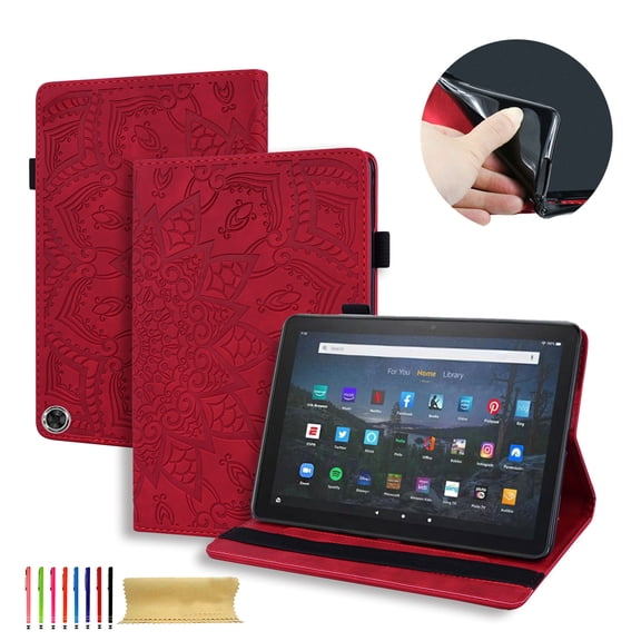 Case for Amazon Fire Max 11, 3D Embossed Multi Viewing Angle Stand PU Leather Premium Luxury Slim Cover Folio Case Cover with Stylus Holder for Amazon Fire Max 11 13th Generation 2023, Red