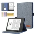 thumbnail image 1 of Case for Amazon Kindle 11th Generation (2022 Release), for Amazon Kindle 6 Inch 2024, Fabric PU Leather Folio Cover Soft TPU Inner Multiple Viewing Angles Stand with Card Slot - Blue, 1 of 6