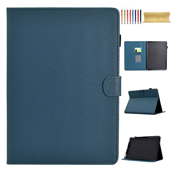 Case for Amazon Kindle 11th Generation (2022 Release), Carbon Fiber Texture PU Leather Multi-Angle Viewing Stand Shockproof Flip Case with Card Slots Magnetic Clasp, Darkblue