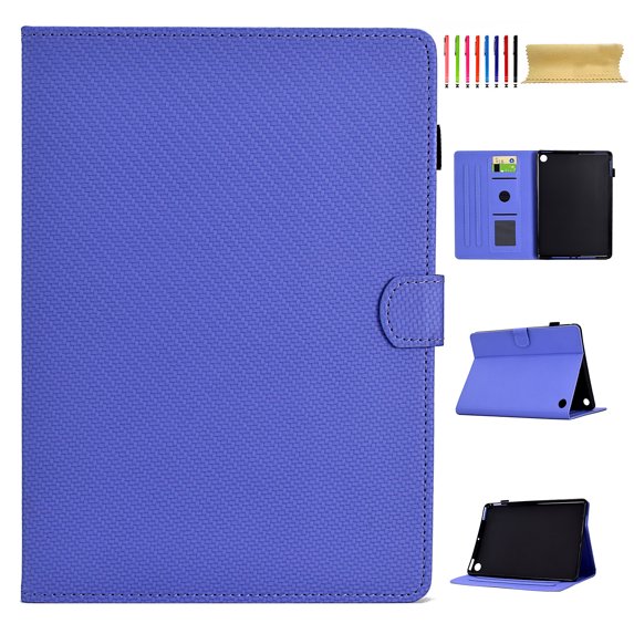 Case for Amazon Kindle Fire 7 12th Gen 2022, Carbon Fiber Texture PU Leather Multi-Angle Viewing Stand Shockproof Flip Case with Card Slots Magnetic Clasp, for Amazon Kindle Fire 7 2022, Purple