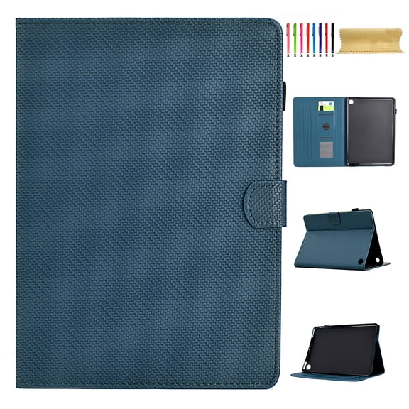 Case for Amazon Kindle Fire 7 12th Gen 2022, Carbon Fiber Texture PU Leather Multi-Angle Viewing Stand Shockproof Flip Case with Card Slots Magnetic Clasp, for Amazon Kindle Fire 7 2022, Darkblue