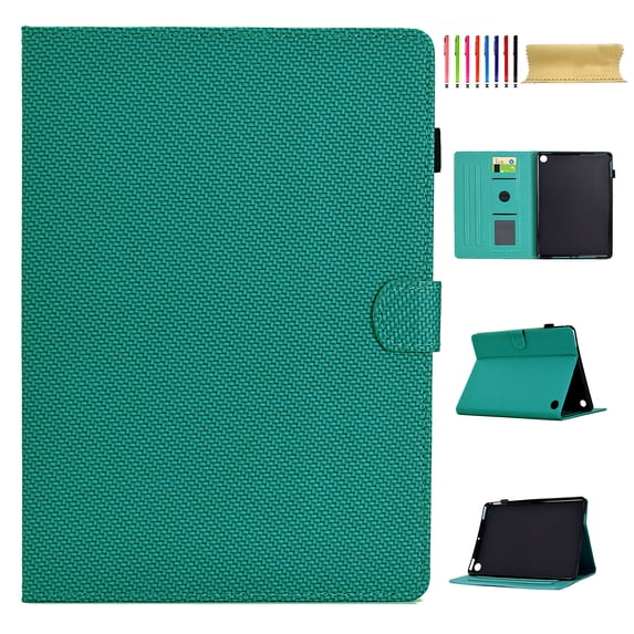 Case for Amazon Kindle Fire 7 12th Gen 2022, Carbon Fiber Texture PU Leather Multi-Angle Viewing Stand Shockproof Flip Case with Card Slots Magnetic Clasp, for Amazon Kindle Fire 7 2022, Light Green