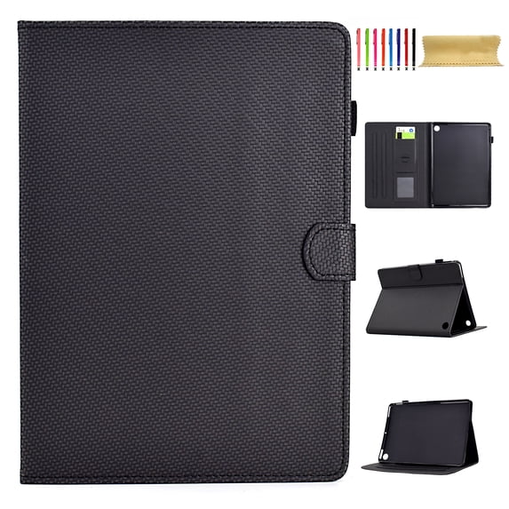 Case for Amazon Kindle Fire 7 12th Gen 2022, Carbon Fiber Texture PU Leather Multi-Angle Viewing Stand Shockproof Flip Case with Card Slots Magnetic Clasp, for Amazon Kindle Fire 7 2022, Black