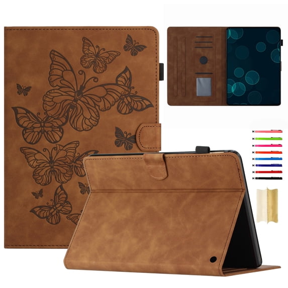 Case for Amazon Kindle Fire 7 12th Gen 2022, Embossed PU Leather Folio Stand Cover Drop Protective with Auto Wake/Sleep & Card Slots & Pen Holder for Amazon Kindle Fire 7 12th Gen 2022 - Brown