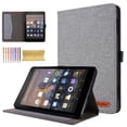 thumbnail image 1 of Case for Amazon Kindle Fire HD8 / HD8 Plus 2020/2022/2024, Fabric PU Leather Folio Cover Soft TPU Inner Multiple Viewing Angles Stand with Card Slots Auto Sleep / Wake - Gray, 1 of 6