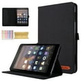 thumbnail image 1 of Case for Amazon Kindle Fire HD8 / HD8 Plus 2020/2022/2024, Fabric PU Leather Folio Cover Soft TPU Inner Multiple Viewing Angles Stand with Card Slots Auto Sleep / Wake - Black, 1 of 6