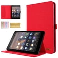 thumbnail image 1 of Case for Amazon Kindle Fire HD8 / HD8 Plus 2020/2022/2024, Fabric PU Leather Folio Cover Soft TPU Inner Multiple Viewing Angles Stand with Card Slots Auto Sleep / Wake - Red, 1 of 5