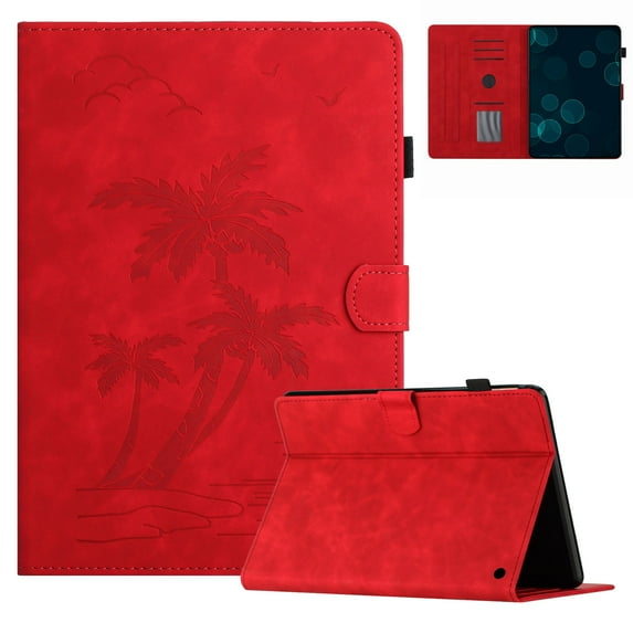 Case for Amazon Kindle Fire Max 11 Case (13th Generation, 2023 Release) 11" Released,PU Leather Embossed Coconut Tree Slim Case with Pencil Holder Card Slot Protective Smart Cover,Red
