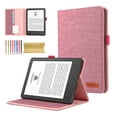 thumbnail image 1 of Case for Amazon Kindle Paperwhite (11th Generation) 2021, Fabric PU Leather Folio Cover Soft TPU Inner Multiple Viewing Angles Stand with Card Slot - Pink, 1 of 6