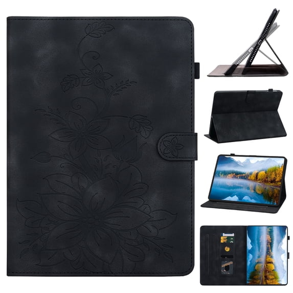 Case for Amazon Kindle Paperwhite (11th Generation) 2021, Flower Pattern PU Leather Multi-Angle Viewing Stand Shockproof Flip Case with Card Slot, Magnetic Clasp, Pencil Slot, Black