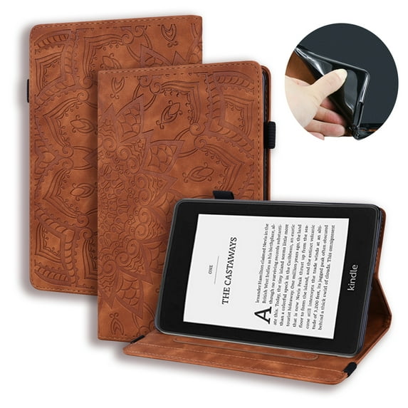Case for Amazon Kindle Paperwhite 5 (11th Generation) 2021 6.8 inch, 3D Embossed Multi Viewing Angle Stand PU Leather Premium Luxury Slim Cover Folio Case Cover with Stylus Holder,Brown