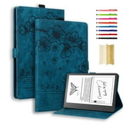 Case for Amazon Kindle Scribe 10.2, Embossed Multiple Viewing Angles PU Leather Magnetic Stand Flip Folio Case Cover with Card Slots & Pencil Holder for Amazon Kindle Scribe 10.2, Blue