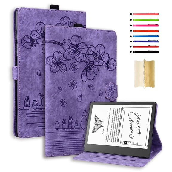 Case for Amazon Kindle Scribe 10.2, Embossed Multiple Viewing Angles PU Leather Magnetic Stand Flip Folio Case Cover with Card Slots & Pencil Holder for Amazon Kindle Scribe 10.2, Purple