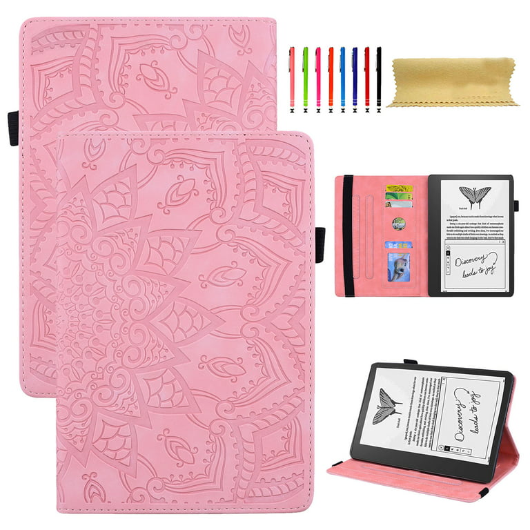 Case for  Kindle Scribe 10.2 Inch, 3D Embossed Multi Viewing Angle  Stand PU Leather Premium Luxury Slim Cover Folio Case Cover with Stylus  Holder for  Kindle Scribe 10.2, Pink 