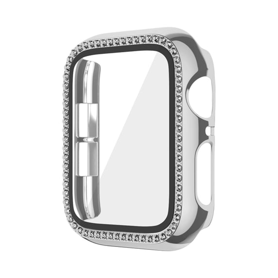 Case for Apple Watch Series 9/8/7 45mm With Tempered Glass Screen Protector, Bling Crystal Diamond Rhinestone Ultra-Thin Bumper Full Cover Protective Case for iWatch 45mm Accessories,Silver
