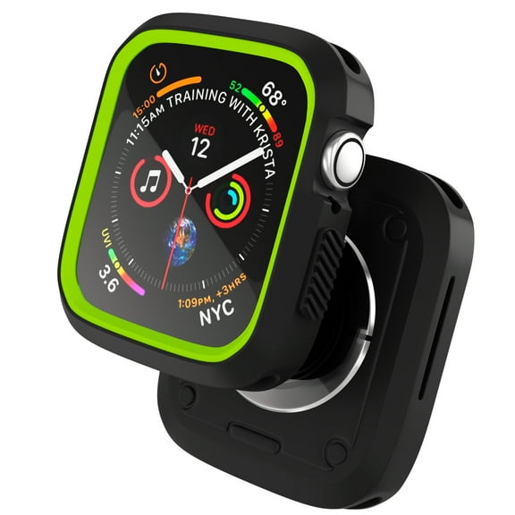 Case for Apple Watch Series SE 6 5 4 40mm Shockproof Protective Heavy Duty Bumper Cover Case - Impact Resistant - Shock Absorbent iWatch Case for Women, Men, Kids, Black, Neon Green