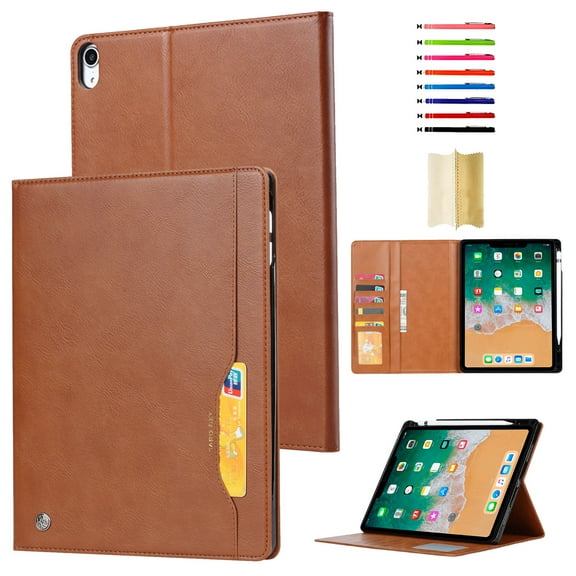 Case for Apple iPad 10th Gen 10.9" 2022, Soft PU Leather Card Slots Wallet Smart Cover with Sleep / Wake Feature Flip Kickstand with Pencil Holder Folio Case for iPad 10th Gen,Brown