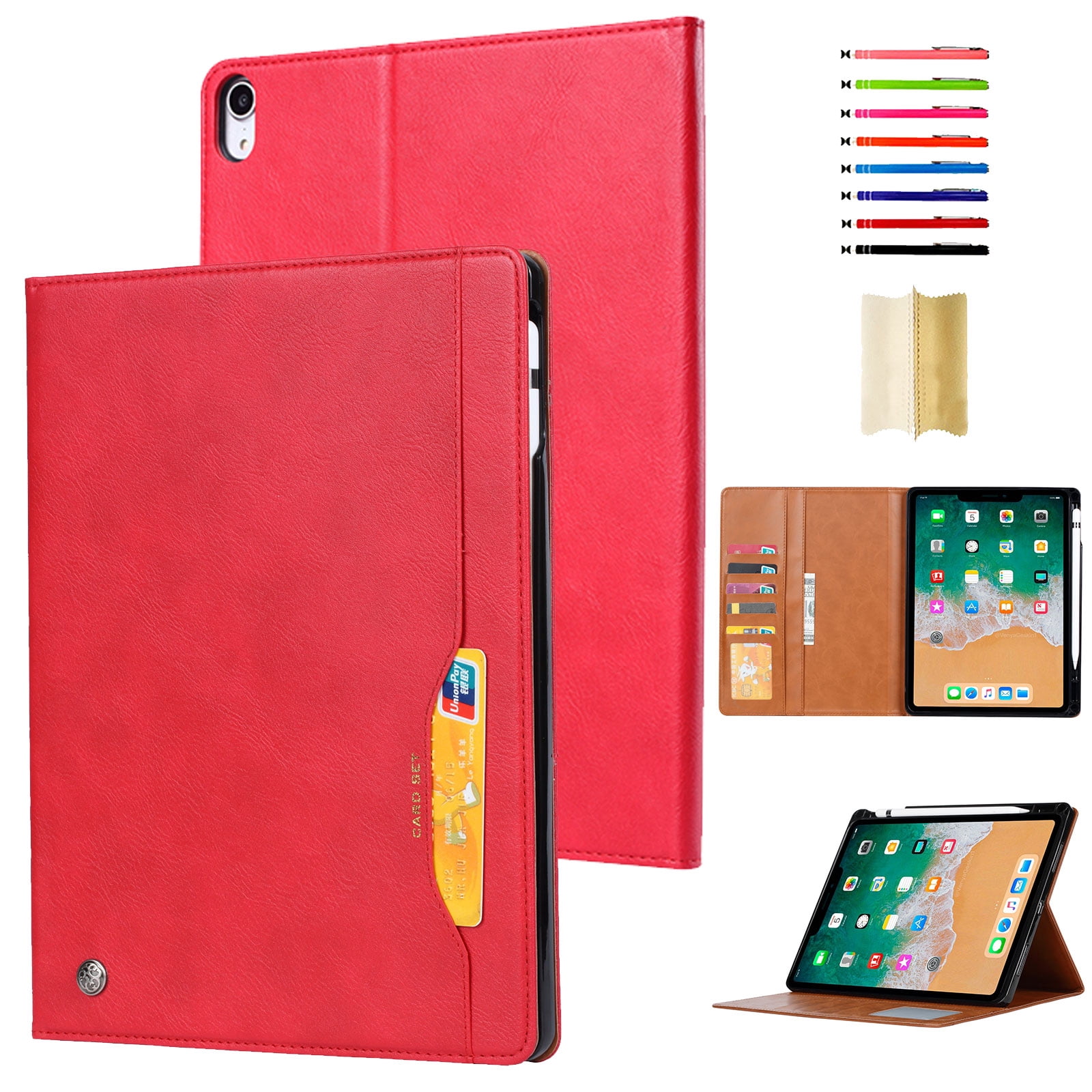 Case for Apple iPad 10th Gen 10.9" 2022, Soft PU Leather Card Slots Wallet Smart Cover with Sleep / Wake Feature Flip Kickstand with Pencil Holder Folio Case for iPad 10th Gen,Red
