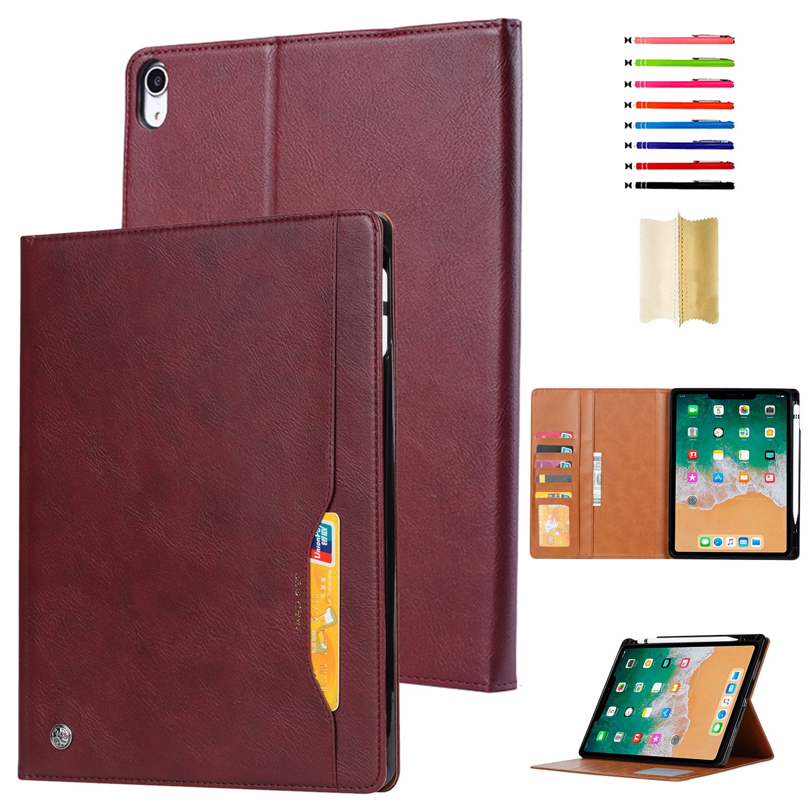 Case for Apple iPad 10th Gen 10.9" 2022, Soft PU Leather Card Slots Wallet Smart Cover with Sleep / Wake Feature Flip Kickstand with Pencil Holder Folio Case for iPad 10th Gen,Winered